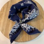 Vintage 90s USA Made Blue Mushroom Print Square Cotton Bandana Neck Tie Photo 9