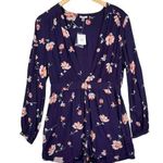 Anthropologie NWT Urban Outfitters Ecote Purple Floral Plunge V-Neck Long Sleeve Romper-10 Photo 0