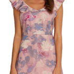 Wildfox  Blair Mini Dress Women's XS Pink Abstract Watercolor V-Neck Ruffle NWT Photo 0