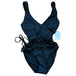 ANDIE NWT  The Belmar One Piece V Neck Belt Swimsuit Removable Cups L Black #3281 Photo 4