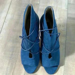 G.I.L.I. Peep Toe Bungee Front Ankle Booties Kaarina Denim Blue High Heels 8.5 Photo 2