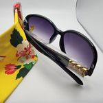 Falls Creek NWT  Black & Gold Sunglasses & Yellow Floral Pouch Photo 2
