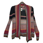 Billabong  Black Pink Burgundy Stripe Open Front Boho Surf Cardigan Sweater M Photo 0