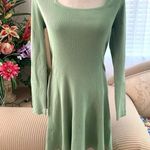 ZARA  Skater Ribbed Knit Long Sleeve Mini Dress in Light Green Photo 3