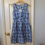 Milly Blue White Tile Print Sleeveless V Neck Fit Flare Dress Size 8 Photo 1