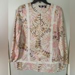 Land’s End Women's Tunic Top Long Sleeve V Neck Pink Brown Tie Photo 0