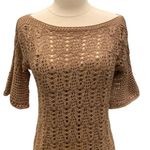 Crochet Knit Short Sleeve Boho Mini Dress / Beach Cover Up Tan Photo 1