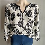 Cathy Daniels  Y2K Floral Print Sweater Top Women’s M Black White Pullover Button Photo 0