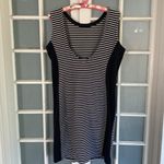 Athleta Sleeveless Tank Dress Sz Large Black White Stripe Low Back Stretch Ponte Photo 5