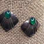 Vintage Sterling Silver pierced earrings green stones Native American Southweste Photo 0