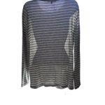 Gibson  Tie Front Cozy Fleece Pullover Top Gray Ivory Stripe Size M Minimalist Photo 1
