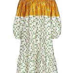 Silvia Tcherassi NEW NWT Tavira Silk Off The Shoulder Midi Dress Honey Green Dot Photo 3