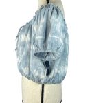 Lucky Brand Large Cropped Top Tassels Ruffled Neck Puff Sleeves Tie-Dye Blue Photo 4