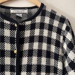 90s Womens Large Picnic Plaid Houndstooth Knit Cardigan Sweater Black Size undefined Photo 1