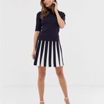 TED BAKER Hethia stretch knit highneck Knit Skater Dress Gold Zip Size 0 (US 2) White Photo 5