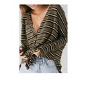 Urban Outfitters Out From Under Size M Jojo Green Striped Top Casual Tie Front Photo 9