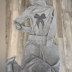 Jenni Gray Track Pants & Hoodie Set with black rhinestones bow velour Size M Photo 0