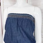 Poetry  Boho Smocked Strapless Wide Leg Chambray Jumpsuit Denim Blue Small Photo 4
