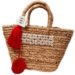 Haute Hippie Straw Seashell Basket Bag Red Tassel Floral Flamingo Interior NWT Photo 0