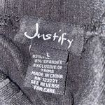 Justify  large casual high neck black ribbed long sleeve blouse with rose on neck Photo 3