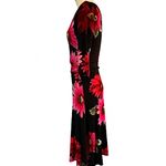 Karen Kane faux wrap elbow sleeve black pink red bold floral fit and flare dress Photo 2