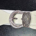 Vintage Y2K Waist Belt Women M/L Elastic Fashion Rhinestone Buckle Statement White Photo 0