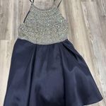 Blush Navy Blue Beaded Halter Dress Photo 0