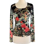 CLIO Vintage 90s Y2K Japanese Floral Velvet Velour Rhinestone Bell Sleeve Top M Size M Photo 2