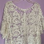 Cato White Lace Eyelet Cotton Boho Swim Cover Short Sleeve Blouse Size 22/24W Photo 5