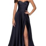 La Femme Sweetheart Thigh High Slit Satin Strapless Formal Prom Gown Size 6 Navy Photo 1