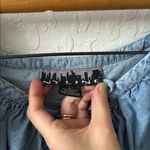 Vintage NY LINE 100% Cotton Denim Ruffle Tie Blouse Large Blue Photo 3