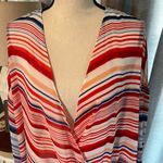 Sunny Leigh Woman crossover sheer striped red white blue blouse size 3X Photo 1