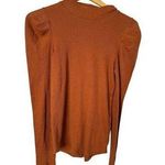 Free People Puff Sleeve Thermal Top Rust Brown Size Medium Cotton Mock Neck Photo 0