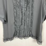 Norma Kamali  Blouse Womens XXL Gray Sheer Button Down Ruffle Bib Whimsical‎ Photo 3