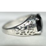 Source Unknown NWOT Exciting Black Cut Glass Inset Stone Silver Metal Filigree Size 10 Ring Photo 1