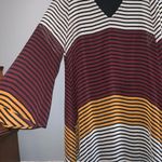 ECI Black White Purple & Mustard Striped V-Neck Long Bell Sleeve Shift Dress 4 Photo 4
