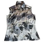 Piazza Sempione Size 2 Sleeveless Silk Button Up Vest Gray Rosette Floral Print Photo 7