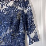 Tahari Blue Sequin Lace Sheath Cocktail Dress Size 6 Evening Wedding Guest Photo 4