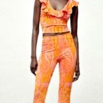 ZARA Sleeveless Stretch Summer Jacquard Paisley Ruffle Top Orange Yellow size S Photo 1