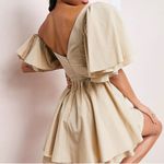ASOS Luxe one shoulder cotton dress with corset detail and ruffles in stone Sz 6 Photo 1