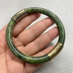 Vintage Jade Bangle Bracelet Gold Plated Clasp Chunky Bold Luck Lucky Green Photo 7