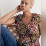 Madewell Shirred Cap-Sleeve Top in Brushstroke Monstera Dark Coffee Large Photo 1