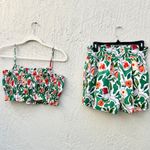 English Factory Floral Print Crop Top &High Rise Shorts Set Green Women's Medium Photo 3