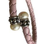 Honora Silver Pink Leather Cuff Bracelet White Freshwater Cultured Pearl 6” Photo 2