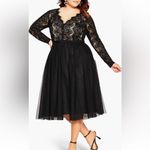City Chic  Black and Tan Rare Beauty Lace Bodice Long Sleeve Midi Dress Size 18 Photo 1