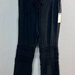Dylan Linen Pants 8 Black Crochet Straight Leg Pockets Drawstring Womens New NWT Photo 12