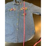 Vtg Solutions Christmas Denim Embroidered Shirt‎ Womens Small Gifts Toys Bears Blue Photo 9