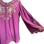 Soft Surroundings Pink Beaded Embroidered Boho Blouse Sz M Photo 6