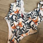 Boohoo Floral Tie Shoulder Tropical Leaf High-cut One Piece Swimsuit size 16 Photo 7