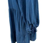 Cleobella  Neha Mini Dress Blue‎ Long Sleeve Tasseled Cotton Size Medium Photo 7